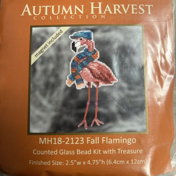 Mill Hill Cross Stitch Glass Bead Kit Fall Flamingo MH18-2123 2.5x4.75 Inch - Picture 2 of 6